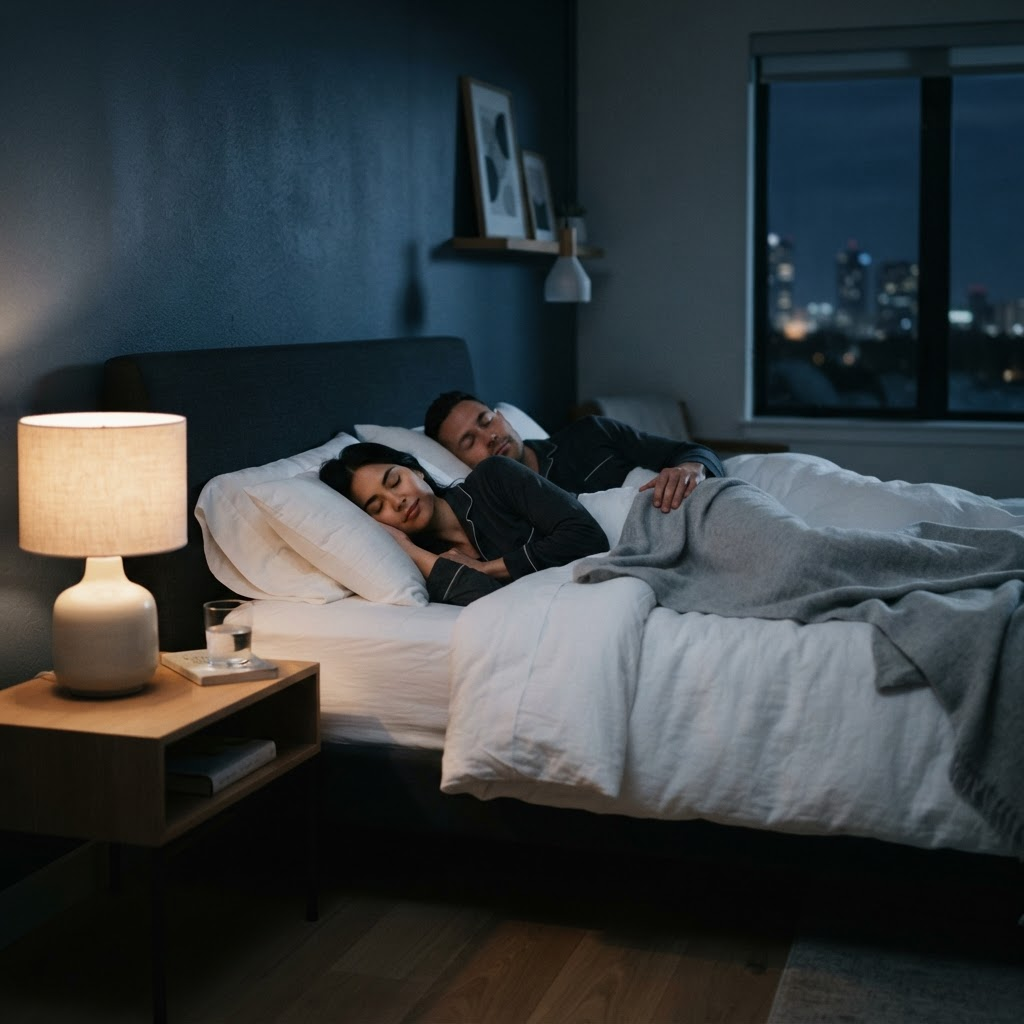 Un couple dort paisiblement dans une chambre moderne la nuit